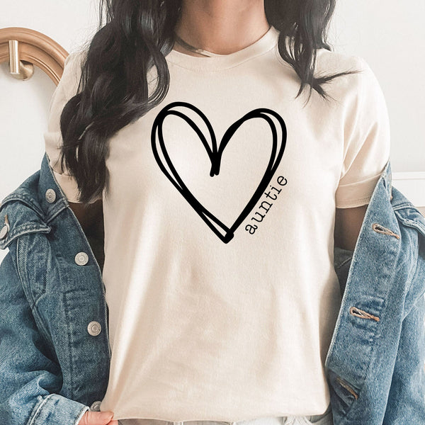 Auntie Heart Graphic Tee | Family | Perfect Gift | Best Aunt | Niece And Nephew | Favorite Aunt | Black Graphic | Heart | Love
