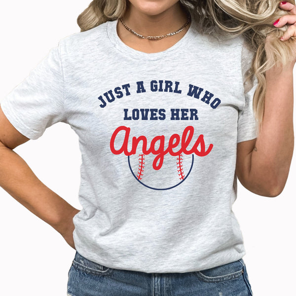 Just A Girl Who Loves Her Angels Graphic Tee | Major League | Popular Baseball Teams | Home Base | Play Ball | Layering Tee
