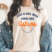 Just a Girl Who Loves Her Astros Graphic Tee | Major League | Popular Baseball Teams | Home Base | Sports | Paly Ball | Layering Tee